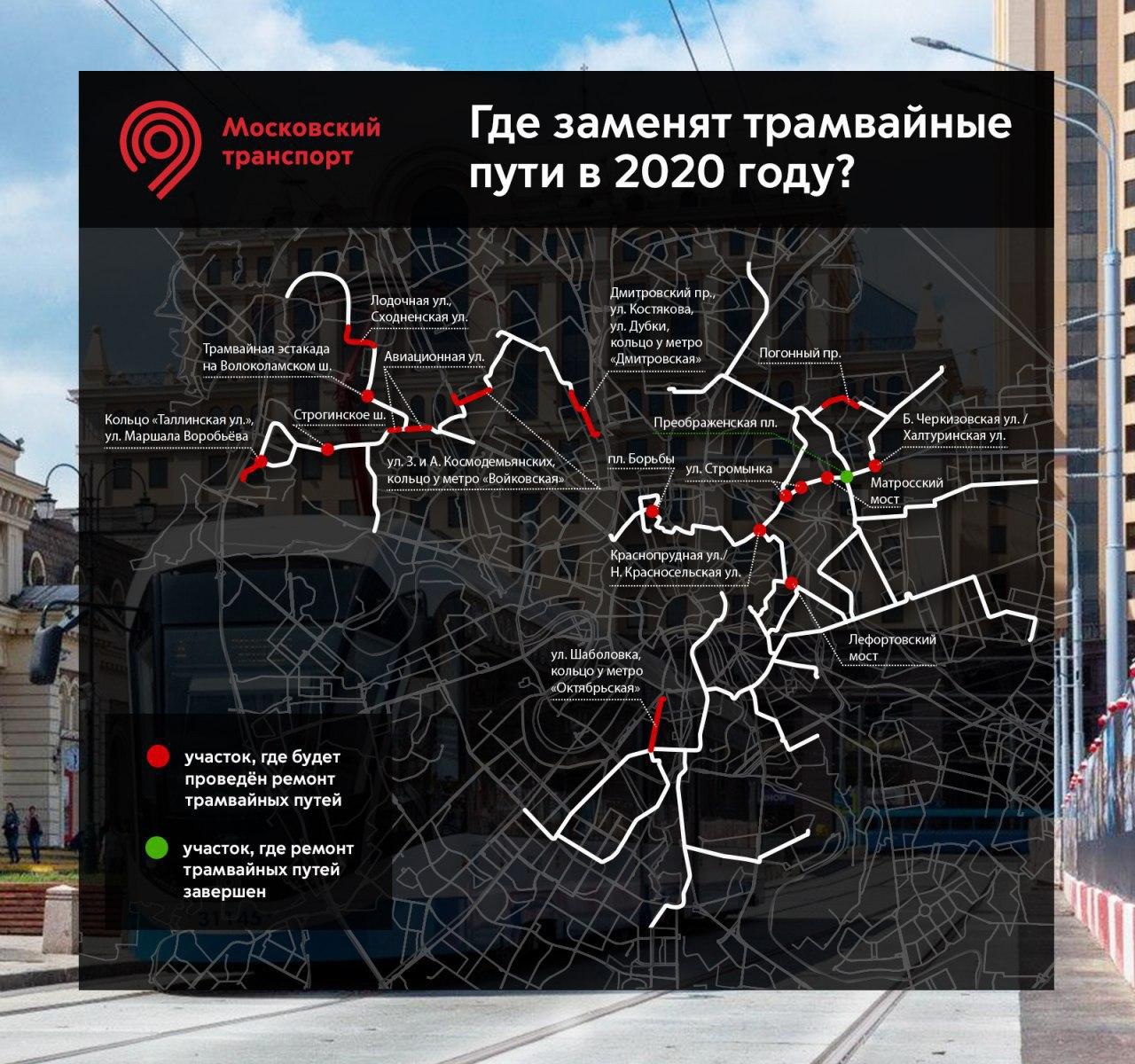 В Москве до конца года заменят трамвайные пути на 13 участках