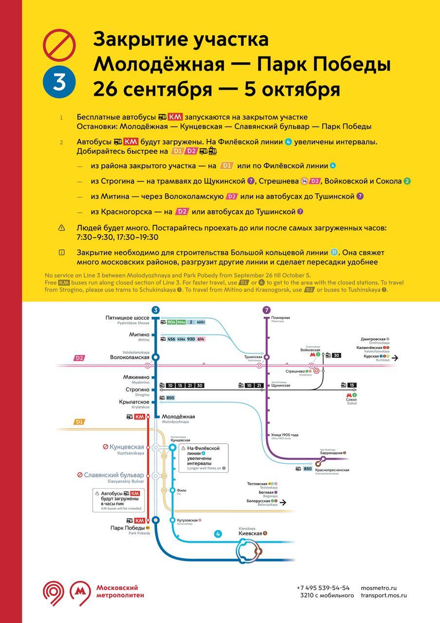 Участок Арбатско-Покровской линии метро закроют с 26 сентября по 5 октября