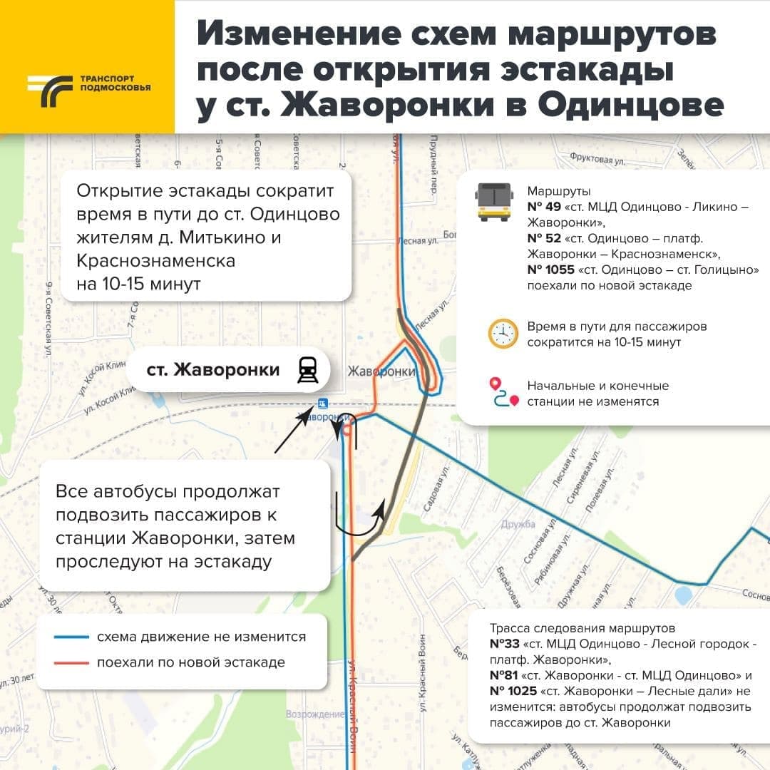 По путепроводу у платформы "Жаворонки" будут курсировать три маршрута автобуса