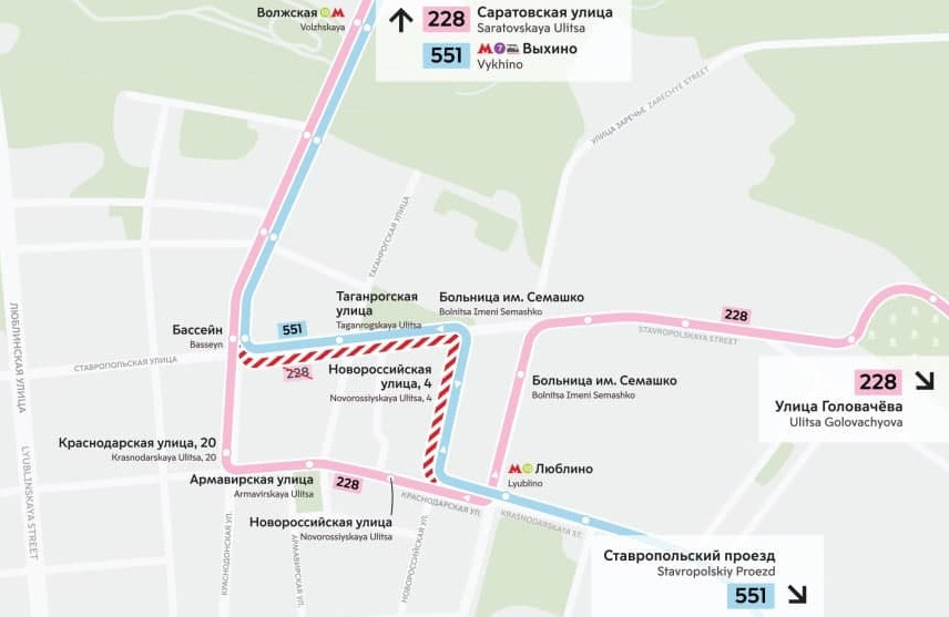 Маршрут автобуса № 228 изменится с 28 августа в районе Люблино