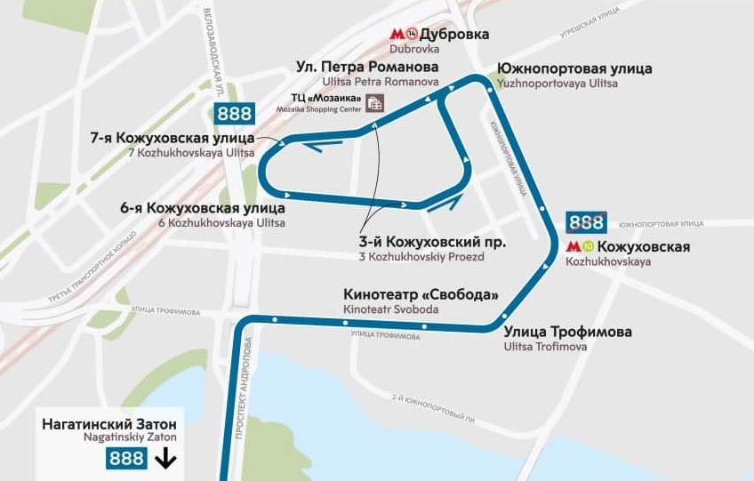 Маршрут автобуса № 888 продлят до 7-й Кожуховской улицы на юго-востоке Москвы