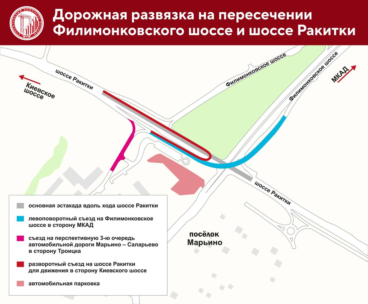 Развязку построят в новой Москве на пересечении шоссе Филимонковское и Ракитки